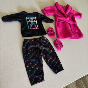 American girl doll vintage pajamas, robe, and slippers
